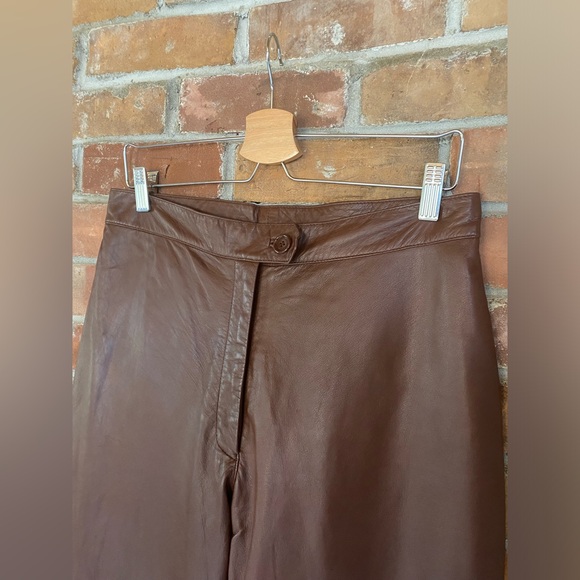 BOD & CHRISTENSEN VINTAGE 90s genuine leather brown wide leg high rise pants - Picture 3 of 9